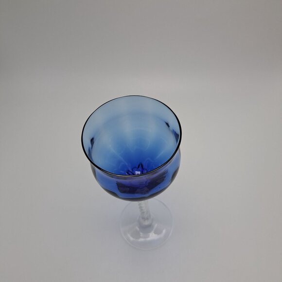 Vintage Blue Glass Goblet With Twisted Clear Stem - Picture 2 of 6